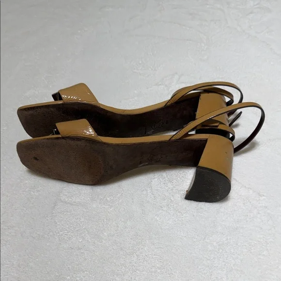 Tory Burch Gigi Tan Leather Ankle-Strap Sandals with Silver Logo Plate - Picture 5 of 7